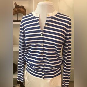 NWT J.Crew Jackie Blue White Striped Cardigan Nautical Gold Buttons